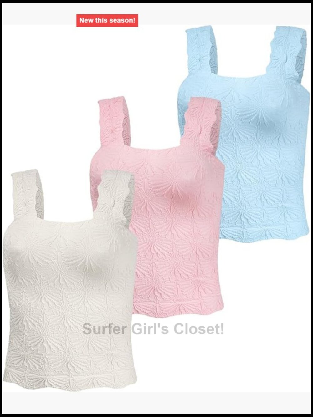 Women's Square Neck Crop Tank Top Sleeveless Wide Strap Floral Jacquard Lettuce